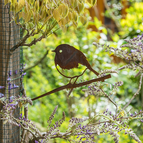 Metalbird fugl i cortenstål - rødhals