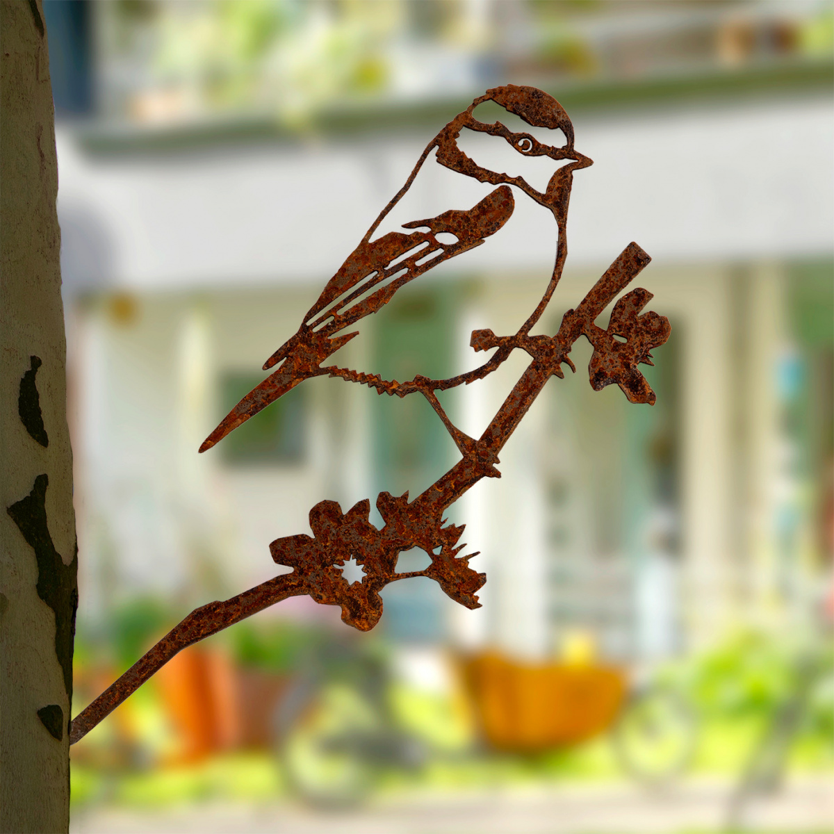 Metalbird fugl i cortenstål - blåmejse